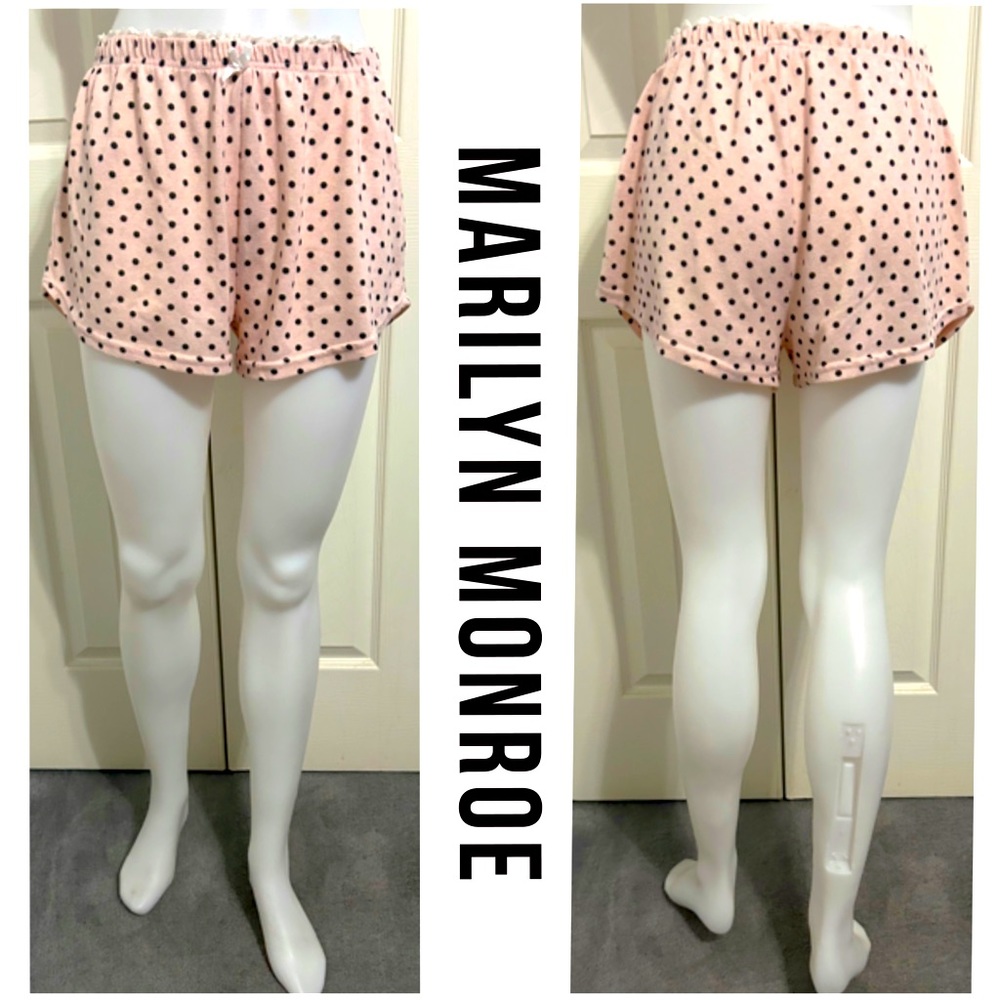 NWOT, Marilyn Monroe, Light pink & Black Polka Dot Pajama Shorts With Lace Trim